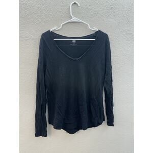 Old Navy Womens Top Size Large Black V-Neck Long Sleeve Relaxed Style